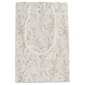 Crème Witte Bloemige Bruiloftsdouche Medium Cadeauzakje (Voorkant)