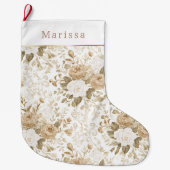 Crème Witte Bloemige Kerst Grote Kerstsok (Voorkant)