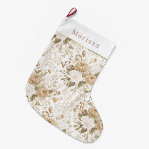 Crème Witte Bloemige Kerst Grote Kerstsok