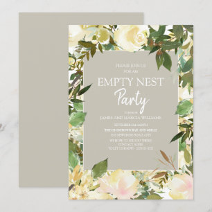 Crème Witte Bloemige Salie Groene Lege Nest Feest Kaart