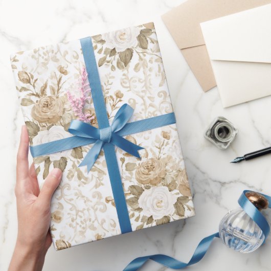 Crème Witte Boheemse Bloemige Bruiloftsdouche Cadeaupapier (Geschenken)