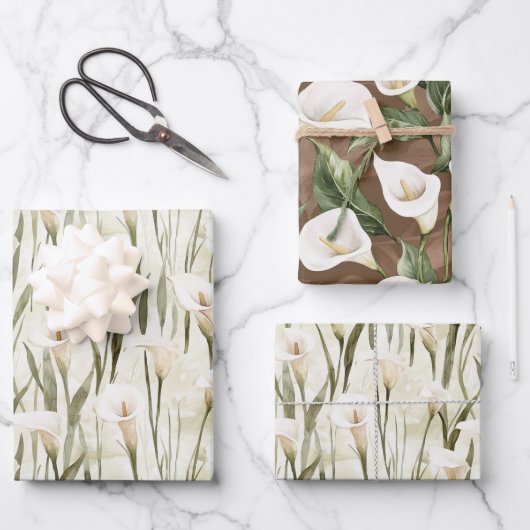 Crème Witte Calla Lelie Bloemige Bruiloftsdouche Inpakpapier Vel (Voorkant)