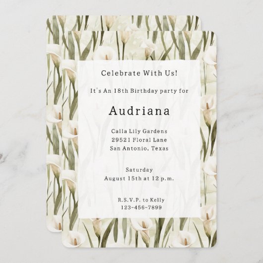 Crème Witte Calla Lily Bloemen Verjaardag Kaart (Voorkant / Achterkant)