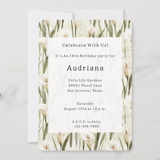 Crème Witte Calla Lily Bloemen Verjaardag Kaart (Voorkant)