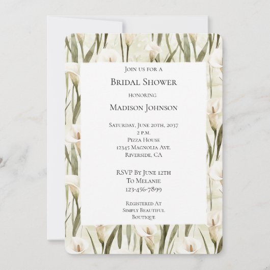 Crème Witte Calla Lily Floral Vrijgezellenfeest Kaart (Voorkant)