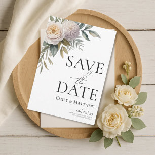 Crème Witte En Lila Bloemige Save The Date