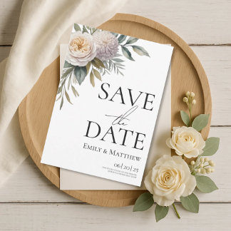 Crème Witte En Lila Bloemige Save The Date