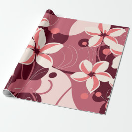 Crème witte en perzikroze bloemmotief cadeaupapier