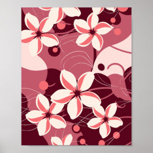 Crème witte en perzikroze bloemmotief poster