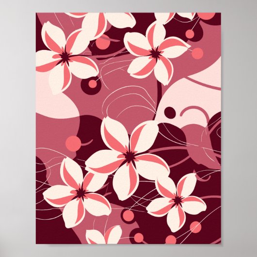 Crème witte en perzikroze bloemmotief poster (Voorkant)