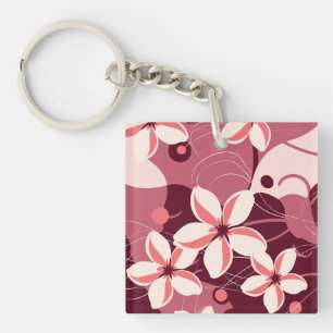 Crème witte en perzikroze bloemmotief sleutelhanger