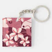 Crème witte en perzikroze bloemmotief sleutelhanger (Achterkant)