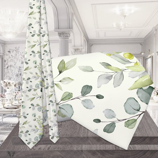 Crème Witte Eucalyptus Groene Huwelijksnekdas Stropdas