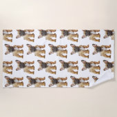 Crème witte Frenchie Honden Strandlaken (Voorkant)