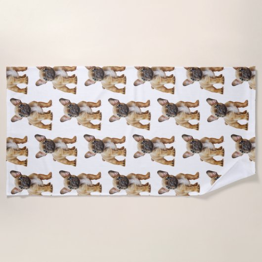 Crème witte Frenchie Honden Strandlaken (Voorkant)