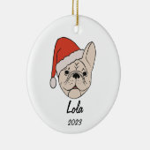 Crème/Witte Frenchie Santa Hoed Kerstmis Ornament (Rechts)