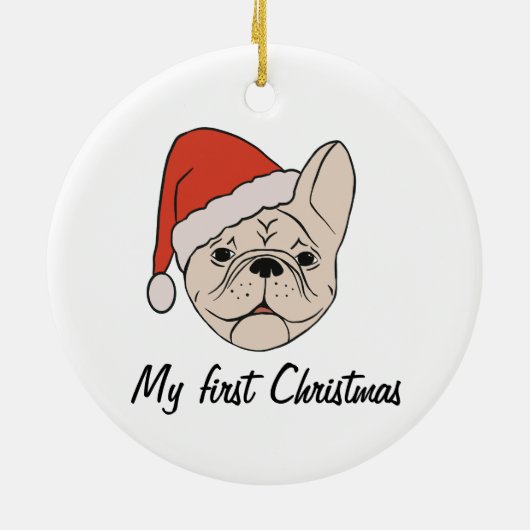 Crème/Witte Frenchie Santa Hoed Kerstmis Ornament (Achterkant)