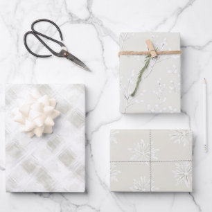 Crème Witte Geruite Strepen Sneeuwvlokken Kerstmis Inpakpapier Vel