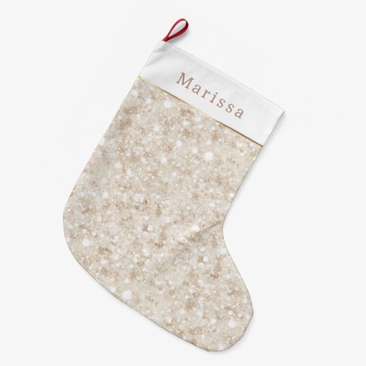 Crème Witte Glitter Schitter Kerst Grote Kerstsok (Voorkant (Hangend))