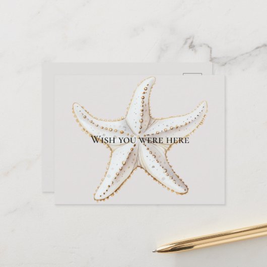 Crème Witte Gouden Zeester Strand  Briefkaart (Voorkant / Achterkant in situ)