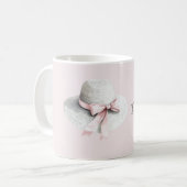 Crème Witte Hoed Roze Strik Koffiemok (Voorkant links)