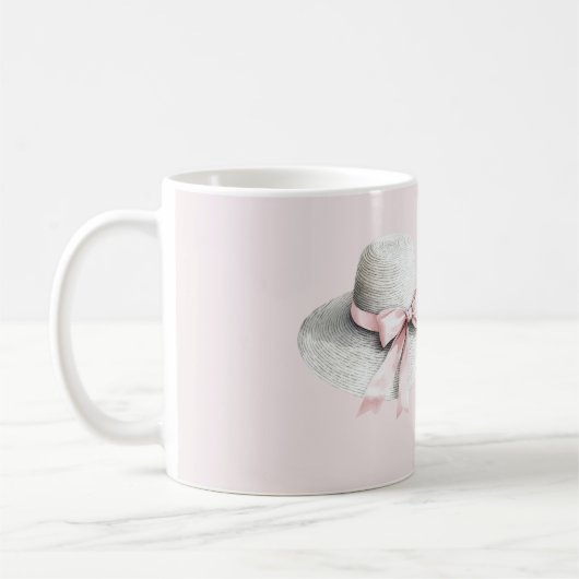 Crème Witte Hoed Roze Strik Koffiemok (Links)