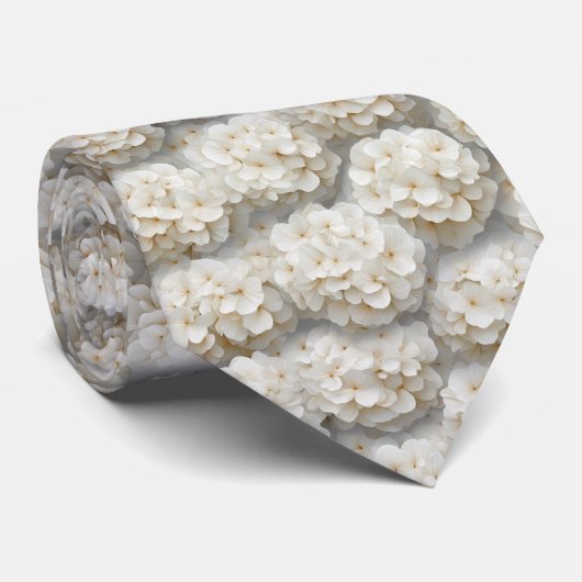 Crème Witte Hortensia Bloempatroon Stropdas (Opgerold)