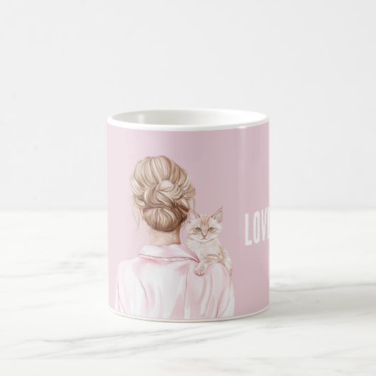 Crème Witte Kat Roze Strik Vrouwelijk Koffiemok (Center)