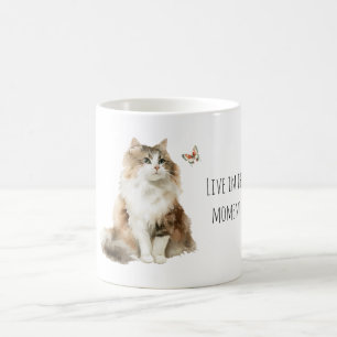 Crème Witte Kat Vlinder Leef in het moment Koffiemok