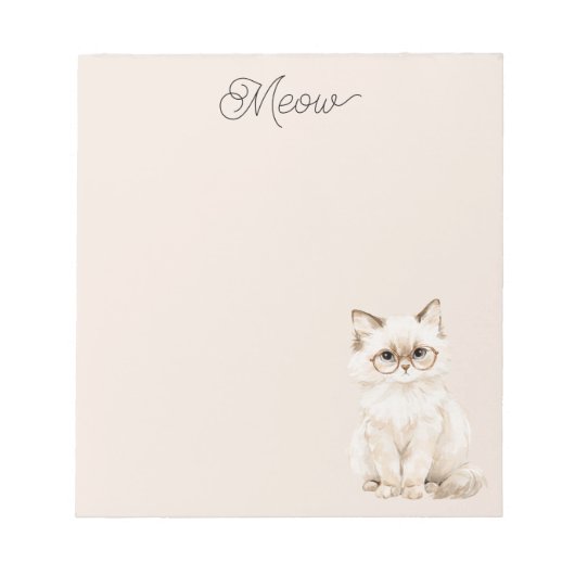 Crème Witte Kattenbril Paars  Notitieblok (Voorkant)