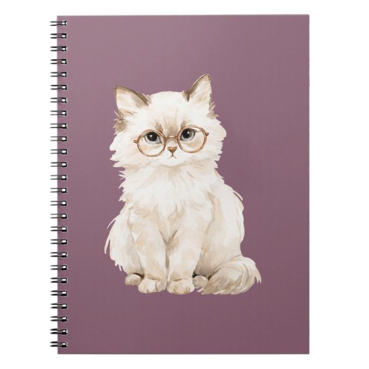 Crème Witte Kattenbril Paars Notitieboek (Voorkant)