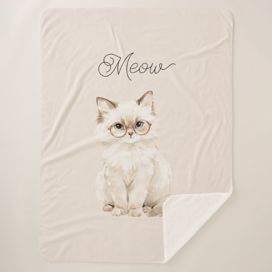 Crème Witte Kattenbril  Sherpa Deken (Voorkant)
