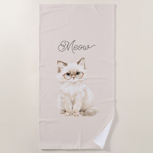 Crème Witte Kattenbril Strandlaken (Voorkant)