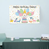 Crème Witte Labradoodle Hond Verjaardagsfeestje Spandoek (Beurs)