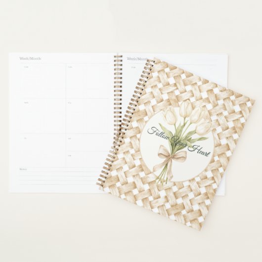 Crème Witte Nep Mand Vlechtwerk Planner (Display)
