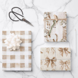 Crème Witte Plaid Strepen Bloem Paard Verjaardag Inpakpapier Vel