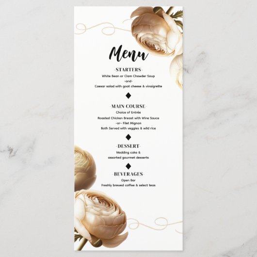 Crème & Witte Ranunculus Bloemen Bruiloftsmenu Menu (Voorkant)