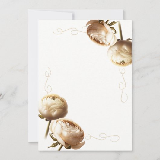 Crème & Witte Ranunculus Bloemenbruiloft Kaart (Achterkant)