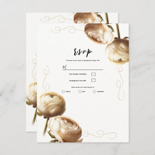 Crème & Witte Ranunculus Bloemenbruiloft RSVP Kaart (Voorkant / Achterkant)