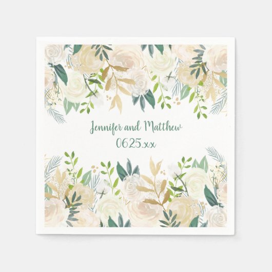 Crème Witte Rozen Glitter Greenery Receptie #2 | Servetten (Voorkant)