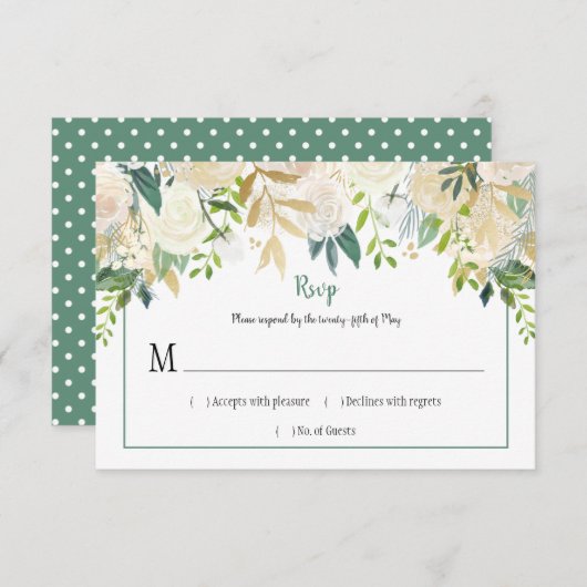 Crème Witte Rozen Glitter Groen RSVP | (Voorkant / Achterkant)