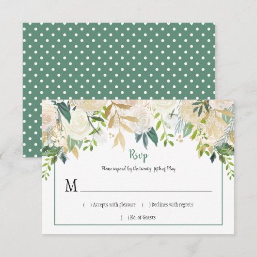 Crème Witte Rozen Glitter Groen RSVP | Kaartje (Voorkant / Achterkant)