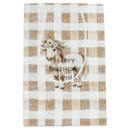 Crème Witte Schotse Strepen Paard Verjaardag Medium Cadeauzakje
