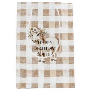 Crème Witte Schotse Strepen Paard Verjaardag Medium Cadeauzakje