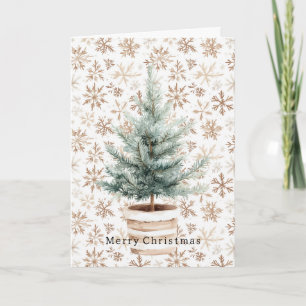 Crème Witte Sneeuwvlokken Kerstboom  Kaart