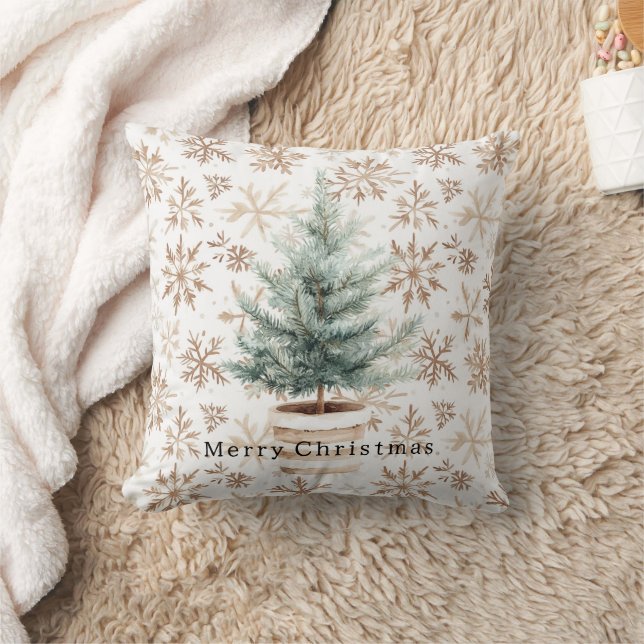 Crème Witte Sneeuwvlokken Kerstboom  Kussen (Deken)