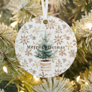 Crème Witte Sneeuwvlokken Kerstboom  Metalen Ornament