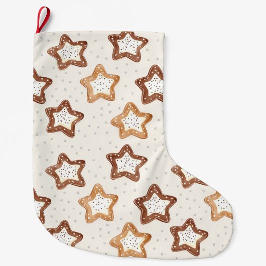 Crème Witte Sterren Kerstmis Grote Kerstsok (Voorkant)