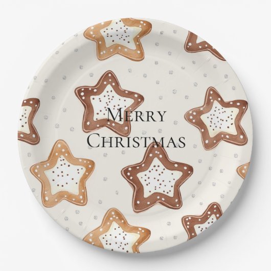 Crème Witte Sterren Kerstmis Papieren Bordje (Voorkant)