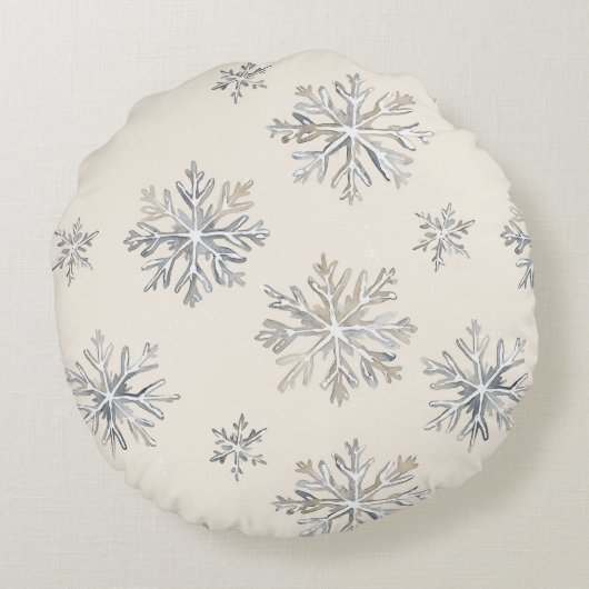 Crème Witte Sterren Kerstmis Rond Kussen (Achterkant)